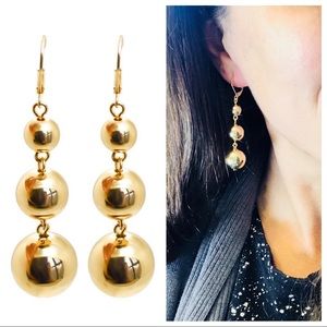 Metal ball sphere leverback drop earrings in gold